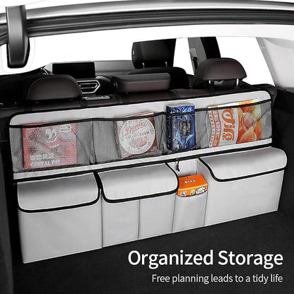 Viaviat Hanging Car Trunk Organizer, Collapsible Backseat Storage Bag with 9 Large Pockets for Medium or Large Size SUV, Truck, MPV, Car Interior Accessories (Light-gray)