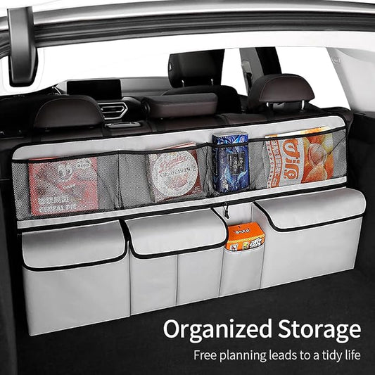 Viaviat Hanging Car Trunk Organizer, Collapsible Backseat Storage Bag with 9 Large Pockets for Medium or Large Size SUV, Truck, MPV, Car Interior Accessories (Light-gray)