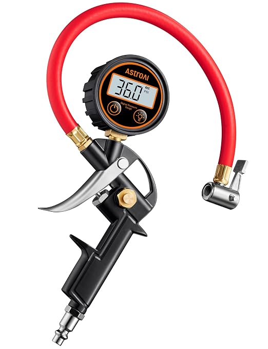 AstroAI T1 Digital Tire Pressure Gauge with Inflator, 3-250 PSI Air Chuck with Pressure Gauge, Heavy Duty with Quick Connect Coupler, Calibrated to ANSI B40.7 Grade 2A