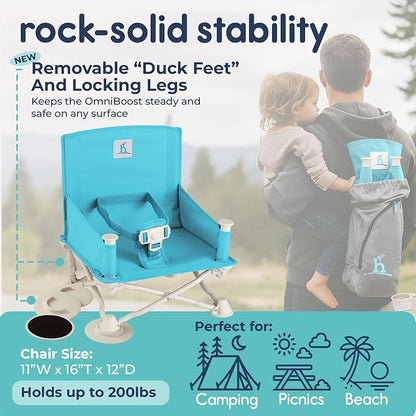 Hiccapop OmniBoost Travel Booster Seat with Tray for Baby | Folding Portable Seat for Dining Table, Camping, Beach, Grandma’s | Tip-Free Design Straps to Kitchen Chairs