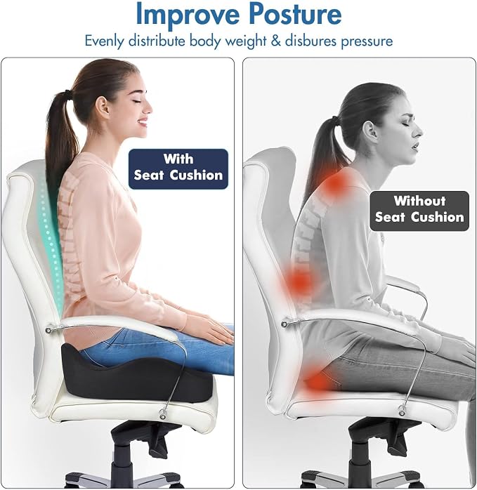Car Seat Cushion, Ergonomic Memory Foam Car Seat Pad for Sciatica Pain Relief, Larger Driving Seat Cushion for Car Short Drivers on Long Drives - Butt Cushion for Car,Truck, Office - Black