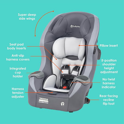 Baby Trend Trooper™ Slim 3-in-1 Convertible Car Seat, Dash Grey – Slim Fit, 3-in-1 Growth Modes, Lightweight Design, Adjustable Comfort Padding