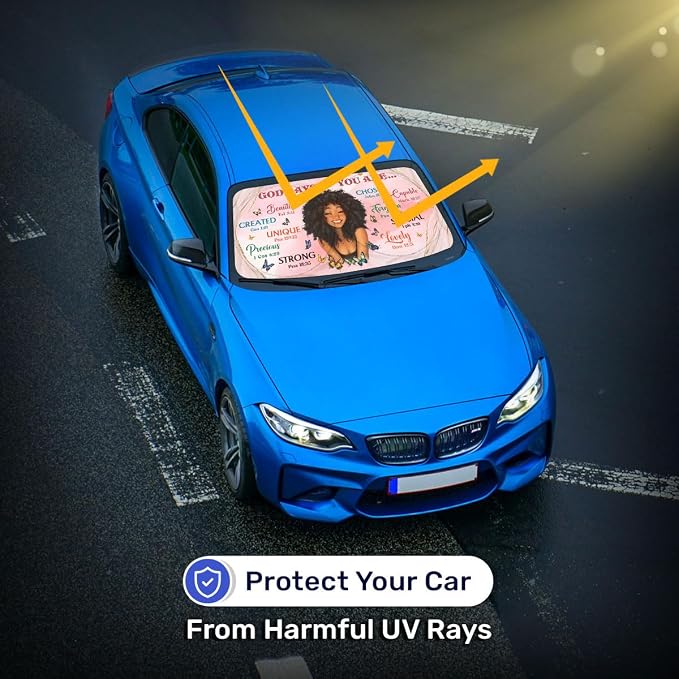 GENANY God says Windshield Sun Shade for Car SUV Truck (64x32 Inches), Automobile Sunshade, Protector Blocks UV, Car Decor