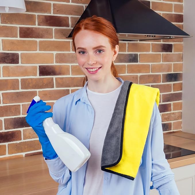 Tallew 80 Pcs Microfiber Towels:16"x16" Microfiber Drying Towels Bulk Micro Fiber Car Cleaning Cloth for Cars Drying Washing Polishing Office Windows Cleaning Household Supplies (Gray,Yellow)