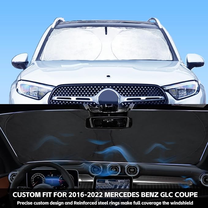 INSAUTO for GLC Windshield Sunshade Foldable Sun Shade Custom-fit for Mercedes Benz 2016-2022 GLC SUV GLC300 Windshield Cover Car Front Window Sun Visor Shield Keeps Your Vehicle Cool Accessories