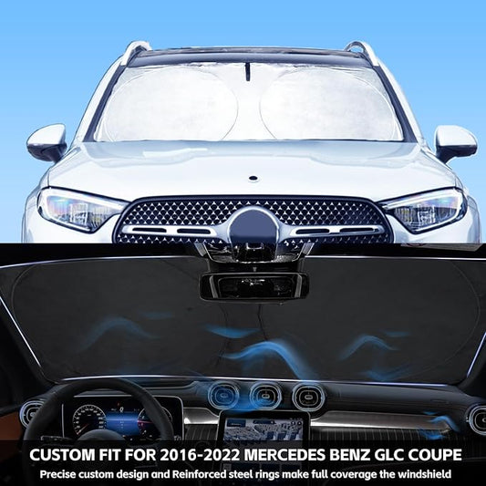 INSAUTO for GLC Windshield Sunshade Foldable Sun Shade Custom-fit for Mercedes Benz 2016-2022 GLC SUV GLC300 Windshield Cover Car Front Window Sun Visor Shield Keeps Your Vehicle Cool Accessories