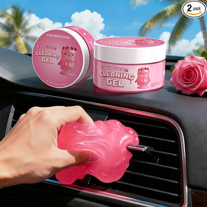 ColorCoral 2 Pack Car Cleaning Gel Reusable Auto Slime Cleaner,Rose Scent Dust Cleaning Gel Keyboard Slime for Car Interior Air Vent Cleaner, Auto Detailing kit Tools Accessories,Gifts for Men Women