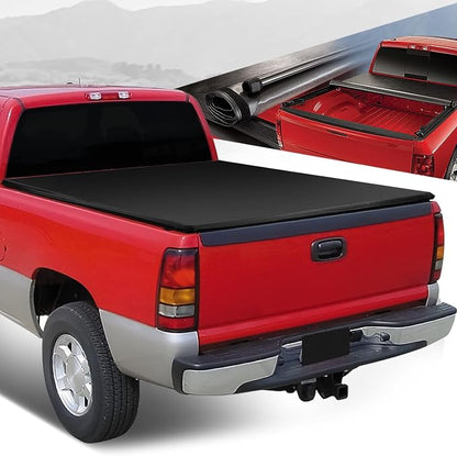 Auto Dynasty Soft Roll-up Truck Bed Tonneau Cover Compatible with 1999-2007 Chevy Silverado GMC Sierra 1500 2500 3500 & HD Classic 6.5Ft Fleetside/Styleside Bed Without Bed Rail System, Matte Black