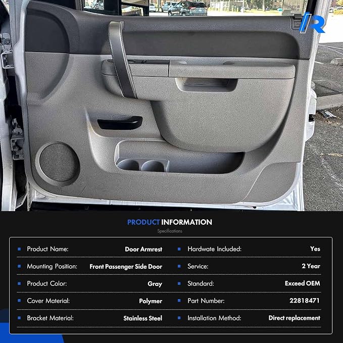 22818471 Front Right Passenger Side Armrest Repair Kit Fit for Chevy Silverado 1500 2500HD 3500HD 2010-2014 For GMC Sierra 1500 2500 HD 3500 HD 2010-2014 Door Panel with Release Handle Below Armrest