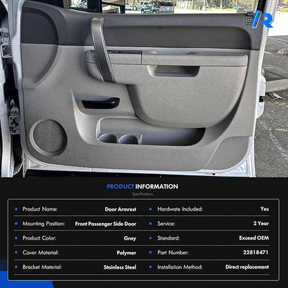 22818471 Front Right Passenger Side Armrest Repair Kit Fit for Chevy Silverado 1500 2500HD 3500HD 2010-2014 For GMC Sierra 1500 2500 HD 3500 HD 2010-2014 Door Panel with Release Handle Below Armrest