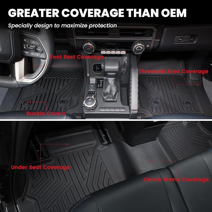 LASFIT Floor Mats for Toyota 4Runner 2025 2026 (Only Fit Hybrid), All Weather TPE Custom Fit Floor Liner for 4 Runner TRD/Limited/Platium 6th gen Front&Rear Car Mats, Black