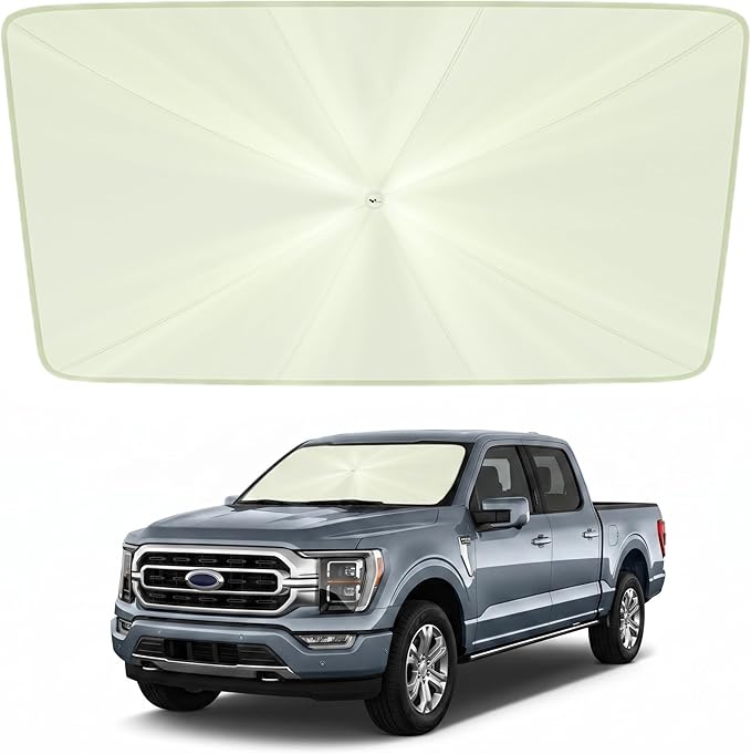 helloleiboo Custom Fit Ford F150 Windshield Sun Shade Umbrella,Foldable 5-Layer Vinyl Coating, Reflective Heat and UV Protection