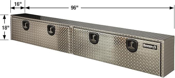 Buyers Products 1701568 Silver Aluminum Diamond Tread Topsider Truck Tool Box, 96x18x16 Inch, Made in USA, Professional Grade, Heavy Duty, Corrosion Resistant, Dual Drop Doors, Compression Latch