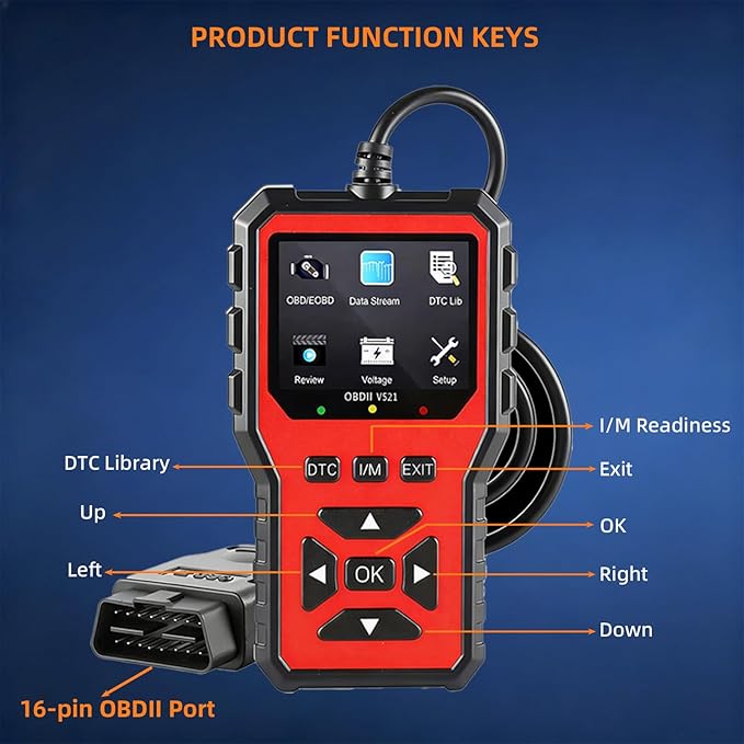 2026 Upgraded OBD2 Scanner Diagnostic Tool, Car Code Reader & Car Diagnostic Scanner, Check Engine Code Reader with Live Data, I/M, Mode 6/8, Battery Voltage, Read & Clear Error Codes (Blue)