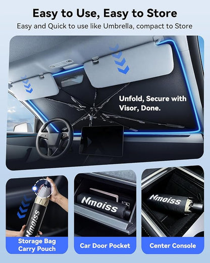 Nmoiss [Vinyl Coating Heat Shield] Windshield Sun Shade Umbrella Custom for Land Rover Defender, Protect Car from Sun Rays & Heat Damage Keep Cool and Protect Interior