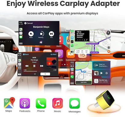 Wireless CarPlay Adapter for iPhone - Plug and Play, Converts Wired to Wireless, Stable Connection Without Delay, Compatible with iOS 10+ & 800+ Car Models, Not for Android 2025 (Gold)