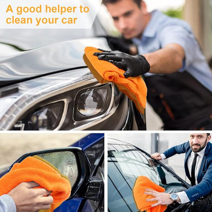 Shimeyao 30 Pcs 16 x 16 Inch Edgeless Microfiber Plush Towels for Cars Detailing Drying Wash Polishing Absorbent Cleaning Cloths, 500 GSM (Orange)