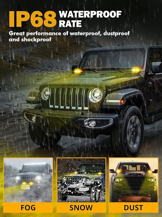 Auxbeam 4 Inch Amber Fog Lights, 60W Square Pod with 5050 LED Yellow Spot Lens Beam Offroad Driving Light with Wiring Harness for Jeep Motorcycle SUV Trucks Boat (2 Pcs)