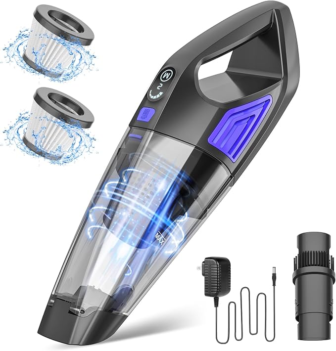 ATONEP Handheld Vacuum Cordless Cleaner,Powerful Portable and Dust Buster Hand Vcauum Rechargeable with Large-Capacity Battery for CarPetOfficeHome (Mixed Colors) (Dark Blue)