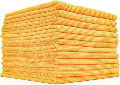 The Rag Company - The Edgeless Pearl - Professional Microfiber Detailing Towel for Ceramic Coating Leveling and Sealant Removal, Scratch-Free with No Tags, 320gsm, 16in x 16in, Orange - 12-Pack