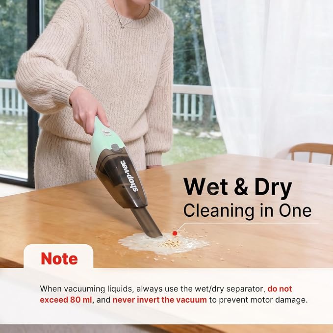 Shop-Vac Wet/Dry Handheld Vacuum Cordless, Powerful Portable Car Vacuum Rechargeable, Wall-Mounted Hand Vac with Crevice Tool, Lightweight Hand Vacuum for Home & Car, Washable Filter, Green