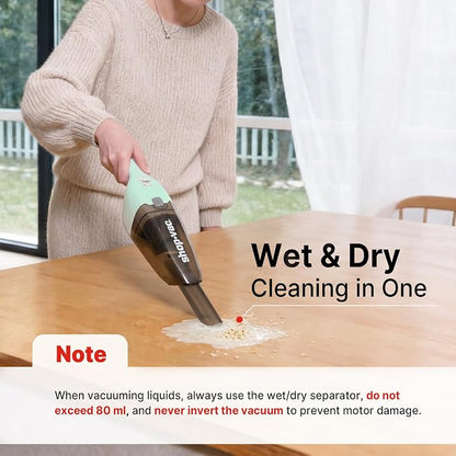 Shop-Vac Wet/Dry Handheld Vacuum Cordless, Powerful Portable Car Vacuum Rechargeable, Wall-Mounted Hand Vac with Crevice Tool, Lightweight Hand Vacuum for Home & Car, Washable Filter, Green
