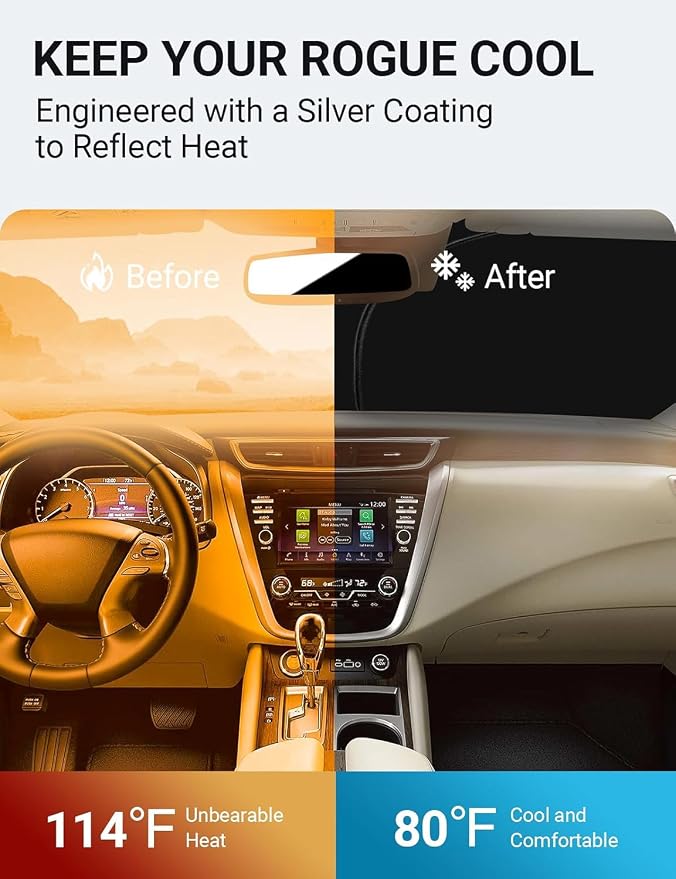 Proadsy 2026 Upgrade Front Windshield Sun Shade Foldable Sun Visor Protector Custom Sunshade Fit for 2014-2020 Nissan Rogue Accessories