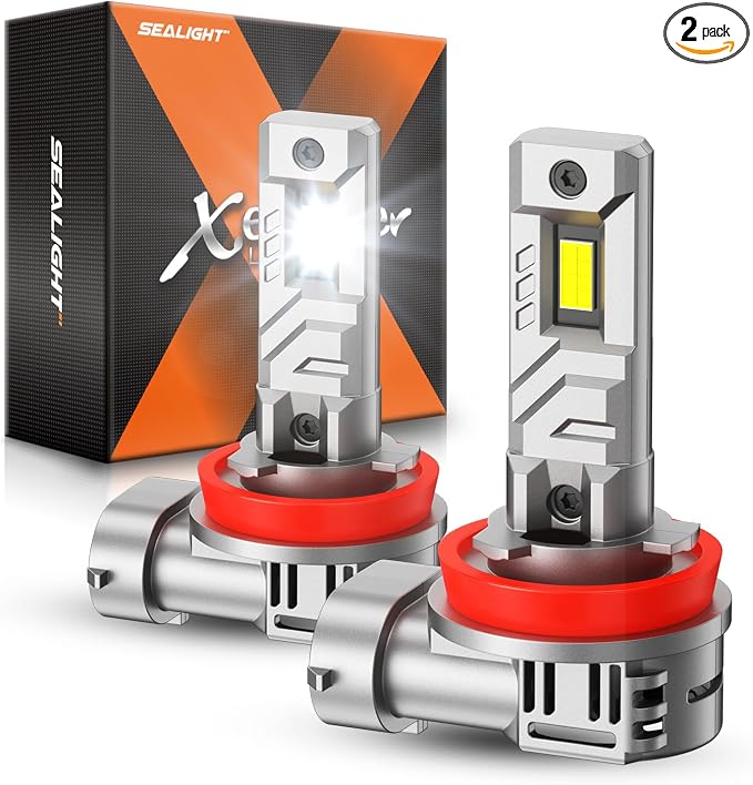 SEALIGHT H11 Fog Light Bulbs, 40000LM 8X Brightness H8/H9/H16 Light Bulbs, 6500K Cool White Bulbs with 15000RPM Fan, Plug and Play, IP68 Waterproof, Pack of 2