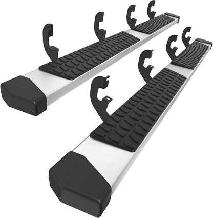 Crew Cab Running Boards Side Steps Compatible with 2019-2026 Chevy Silverado & GMC Sierra 1500 (Excl 2019 Ld/Lt), 2020-2026 2500 HD 3500 HD, Silver Textured Aluminum Nerf Bars