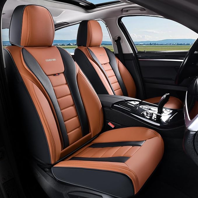 Coverado Car Seat Covers, Front Covers for Cars, Car Seat Cover Front Seats, Automotive Seat Cover, Waterproof, Leather Car Seat Cushion, Universal Interior Covers Seat Protectors for Most Cars