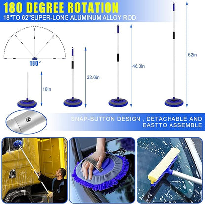 21Pcs Car Wash Kit,62" Car Wash Brush Mop with Long Handle,Car Cleaning Kit,Car Detailing Brush Set,Car Wash Bucket with Filter,Windshield Window Squeegee for Cars RV Truck Boat (Blue)