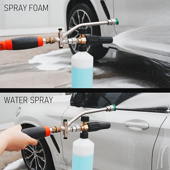 Hourleey Foam Cannon Dual-Connector Accessory, Pressure Washer Double Tip Attachment for Soap Cannon with 5 Power Washer Sprayer Nozzles, 1/4" Quick Connect, 4000 PSI