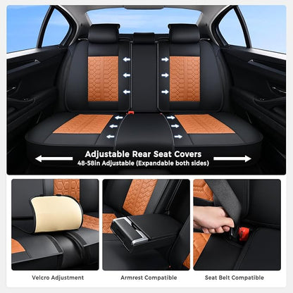 Huidasource Seat Covers, Car Seat Covers Front and Rear Seat Full Set, Full Coverage Waterproof Nappa Leather Car Seat Cushion Covers Protector Fit for Most Cars SUV Trucks, Black & Brown