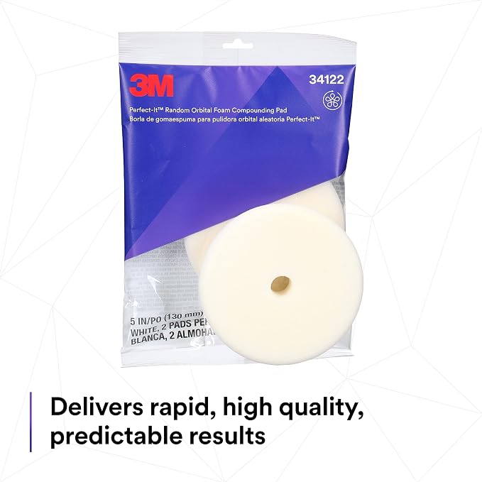 3M Perfect-It Random Orbital Foam Compounding Pad, 5"/130 mm, White, 34122, for Automotive Compounding and Polishing