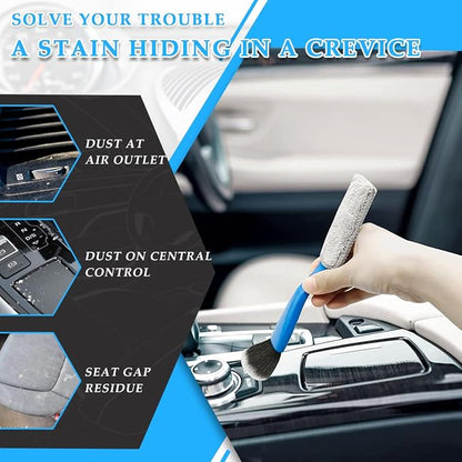 Ziciner 1 PC Double Head Brush for Car Clean, Soft Auto Interior Duster Detailing Brushes, Universal Vehicle Dashboard Screen, Air Vents, Computer etc Cleaning Tool Accessories (Blue)