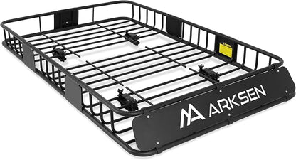 ARKSEN 64" x 39" x 6" Roof Rack Basket with Extension, 150 lb Heavy-Duty Steel Cargo Carrier, Fits Crossbars up to 1.38" Thick, for SUV & Pickup Truck