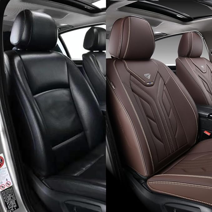 Coverado Front Seat Covers, Car Seat Covers Front Seats, Leather Seat Covers for Cars, Automotive Seat Covers Car Seat Protector Car Accessories Fit for Most Sedans SUV Pick-up Truck(Coffee)