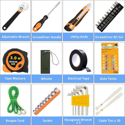 82Pcs Car Roadside Emergency Kit with Jumper Cable - Automotive Safety Kit with Shovel