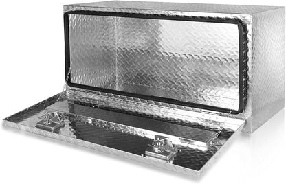 FORWODE 36x17x18 Inch Underbody Truck Tool Box Aluminum Trailer Tool Box with Lock & Foldable T-Handle Waterproof Truck Storage Box for Pickup Truck, Trailer, RV, ATV, Indoor（SILVER）