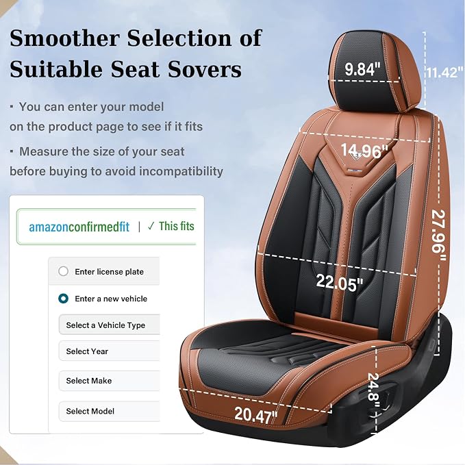 Coverado Seat Covers, Car Seat Covers Full Set, Faux Leather Seat Covers for Cars, Automotive Seat Covers Car Seat Protector Car Accessories Fit for Most Sedans SUV Pick-up Truck(Black&Brown)