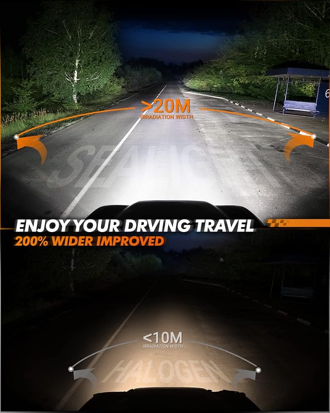 SEALIGHT 9005 for 𝗔𝗧𝗩𝘀 & Powersports, 8×Brighteness S1 Series Wireless 𝟗𝟎𝟎𝟓 𝐅𝐨𝐠 Lamps 1:1 Real Size 10 Years Lifespan- Pack of 2