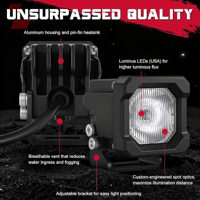 LED Pods, OFFROADTOWN 2inch 50W LED Cubes Driving Lights Pods Bumper Light Ditch Fog Reverse Light for Truck Pickup UTV ATV SUV 4x4 Car Motorcycle - Driving