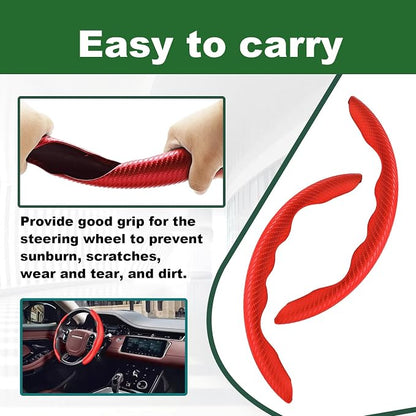 2pcs Carbon Fiber Anti-Skid Steering Wheel Cover, Anti-Skid Steering Wheel Cover/Segmented Steering Wheel Protector/Car Interior Accessories for Men/Women - Durable(Red)