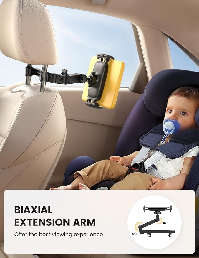 Lamicall Car Headrest Tablet Holder - [3 in 1 Extension Arm] Adjustable Tablet Car Mount for Back Seat, Gifts Road Trip Essentials for Kids, for 4.7-11" Devices, iPad Pro Air Mini, Galaxy, Fire HD