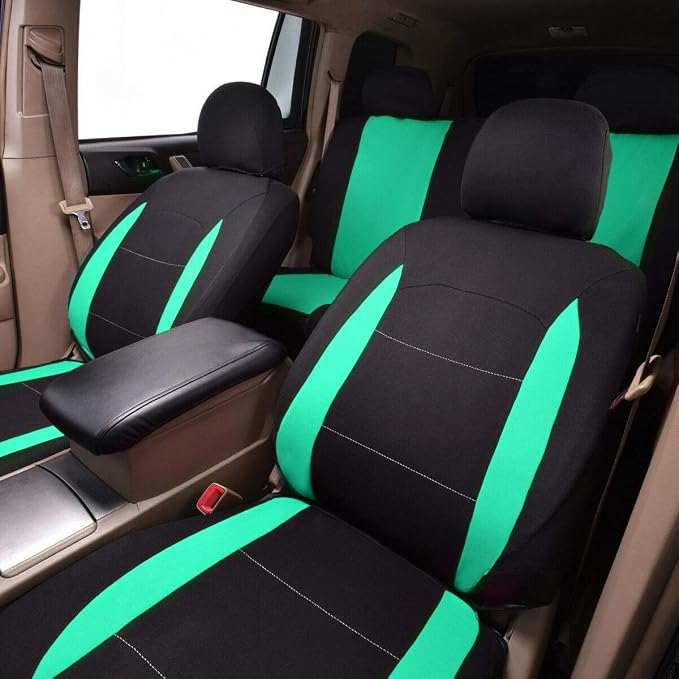Flying Banner Car Seat Covers Full Set Front Seats and Rear Bench Polyester car seat Protectors Black Gray Purple airbag Compatible Rear Bench Split (Black Mint Green)
