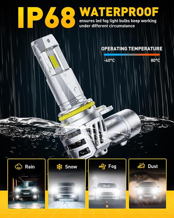AUXITO 9005 HB3 LED Bulbs, 50000LM Ultra-Bright, Plug N Play, 50000Hrs Long Lifespan, No Flicker, 99% Compatibility, Pack of 2