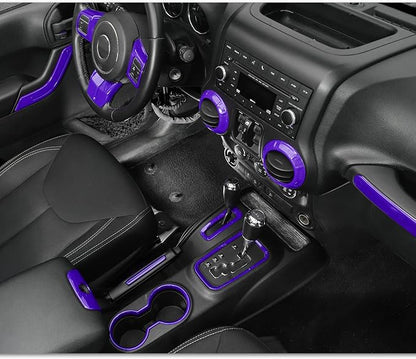 18PCS Full Set Interior Trim Kit for Jeep Wrangler JK JKU 2011-2018 4 Door,Center Console Door Handle Side Outlet Cup Holder Gear Cover Trim (Purple)