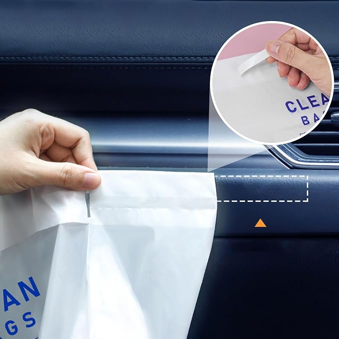 Disposable Cars Trash Bags Standable 120 Pack Car Garbage Bag Self Adhesive travel trash bag for Cars Kitchens Bedrooms Offices Travel and Camping Open Top Cleaning Bags (10.1 * 2.3 * 7.6 in) (120)