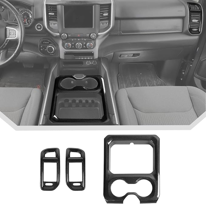 JeCar 3pcs Carbon Fiber Interior Trim Kit for 2019-2024+ Dodge Ram 1500 2500 3500 Interior Accessories