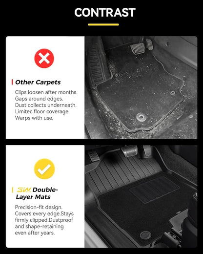 3W Floor Mats with Carpets for 2019-2025 2026 Ram 2500/3500 Crew Cab with Bucket Seat (Not for PTO KIT Models), All Weather TPE Floor Liners 1st & 2nd Row (for Carpet Floor), Black